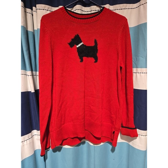 Charter Club Sweaters - Charter Club Red Sweater with Black Dog Design